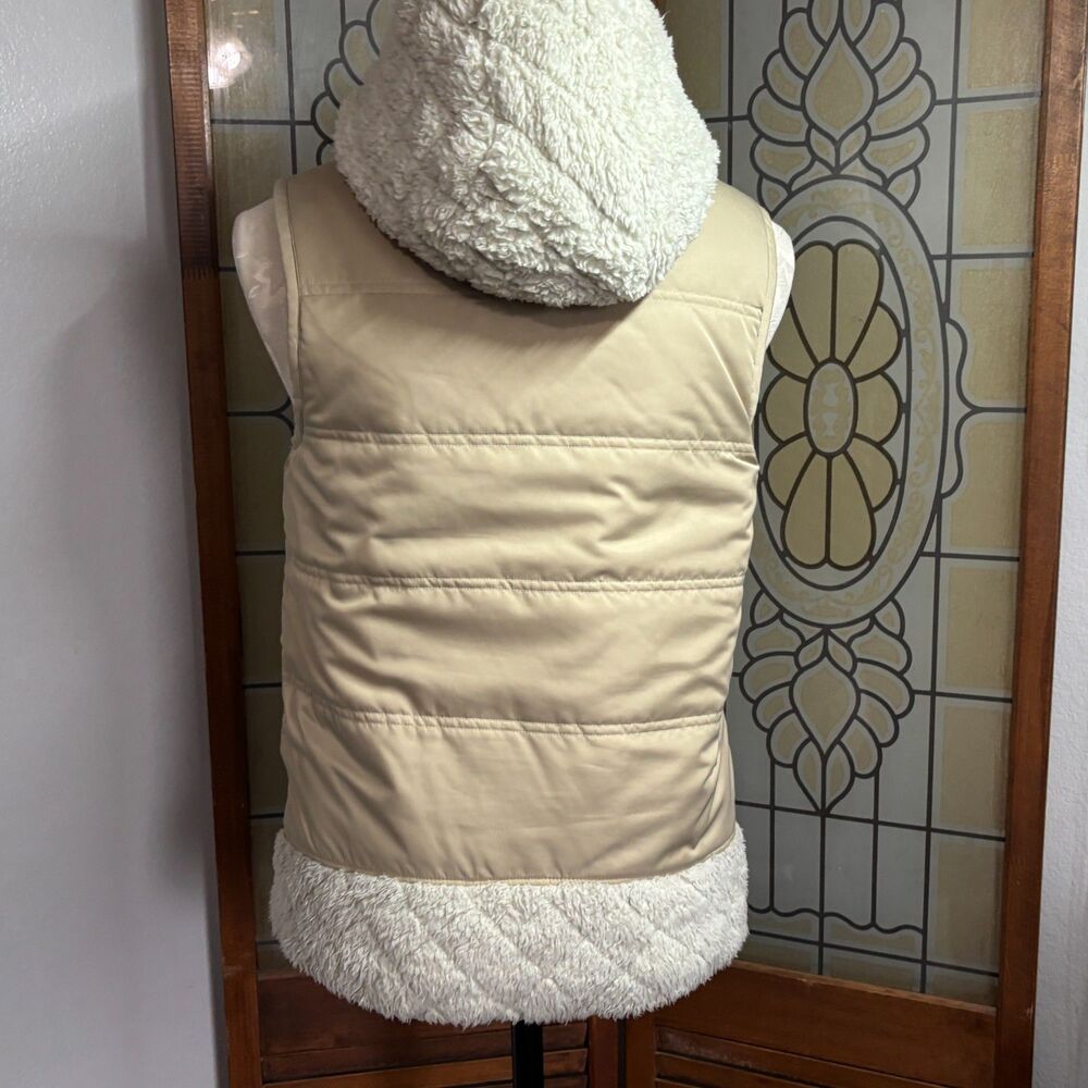Patagonia Women's Vest Los Gatos Ivory Beige Tan Reversible Hooded Sherpa Size S - Picture 5 of 14